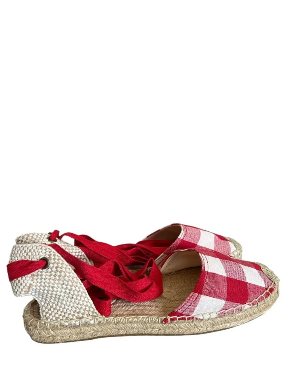 Soludos Red & White Gingham Lace Ankle Espadrilles Size 11